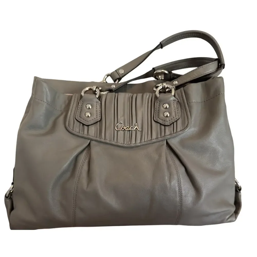 Coach Vintage Ashley Gray Leather Ruched Shoulder Bag